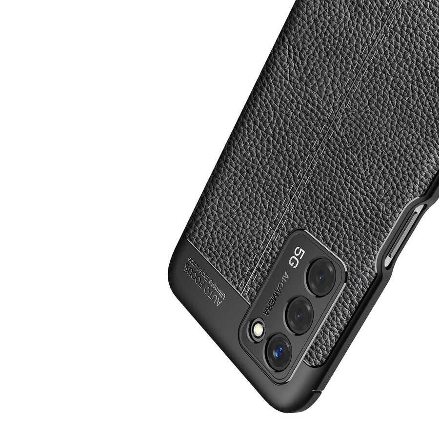Oppo A55 5G Kılıf Deri Görünümlü Renk Atmayan Dayanaklı Silikon Kapak (NİSS) Siyah