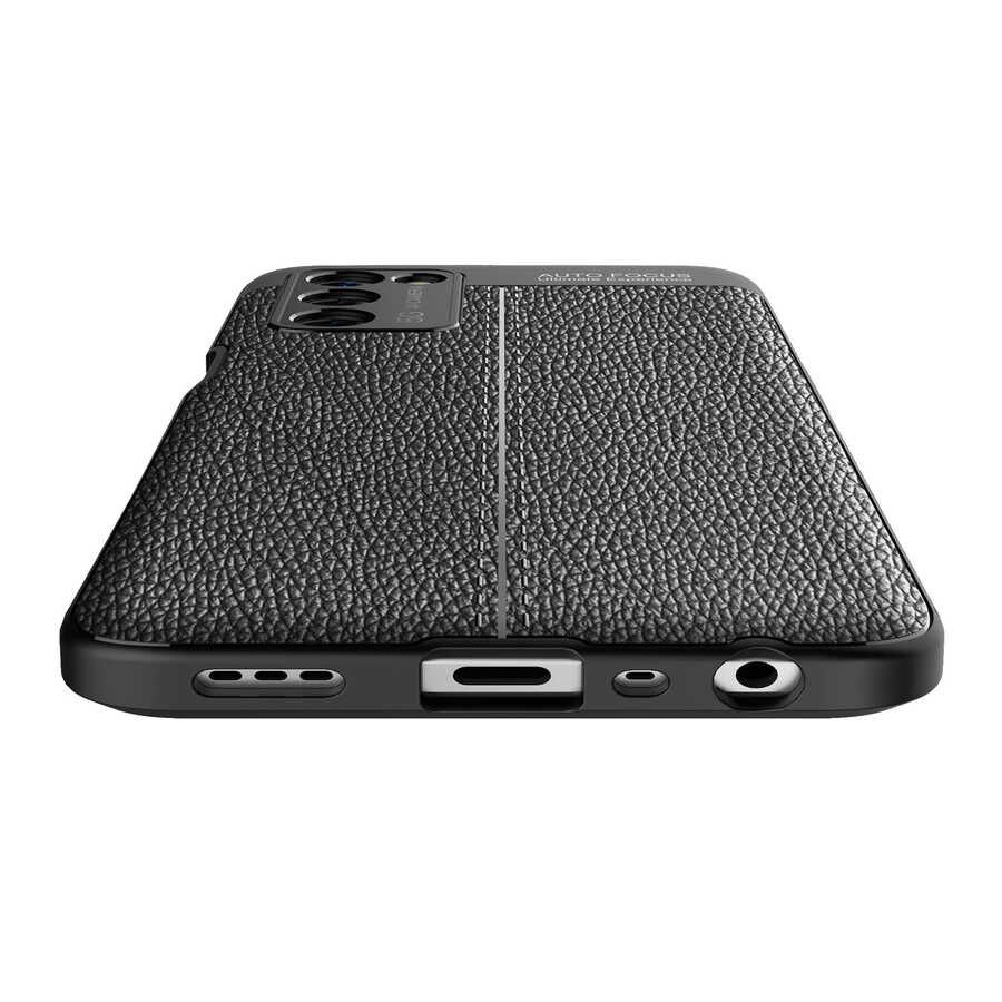 Oppo A55 5G Kılıf Deri Görünümlü Renk Atmayan Dayanaklı Silikon Kapak (NİSS) Siyah