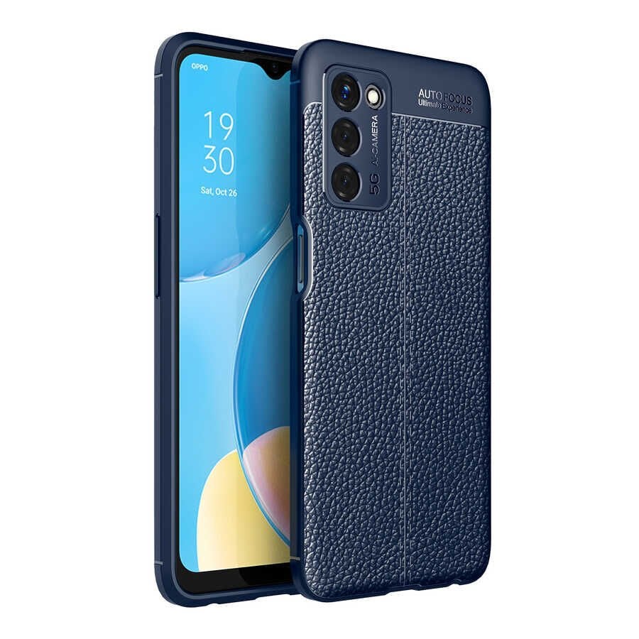 Oppo A55 5G Kılıf Deri Görünümlü Renk Atmayan Dayanaklı Silikon Kapak (NİSS) Lacivert