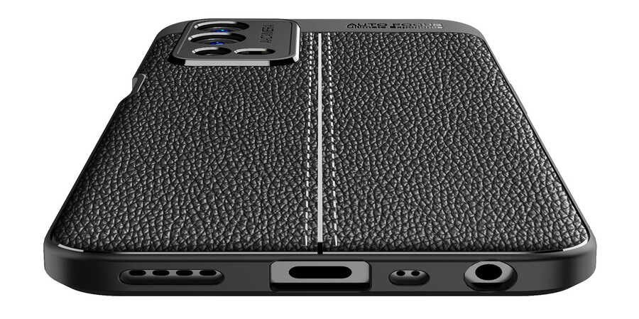 Oppo A55 4G Kılıf Deri Görünümlü Renk Atmayan Dayanaklı Silikon Kapak (NİSS) Siyah