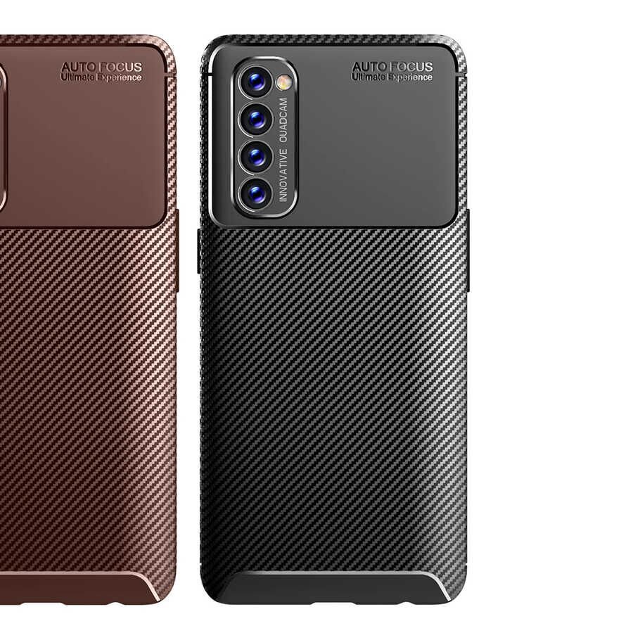 Oppo Reno 4 Pro 4G Kılıf Kamera Çıkıntılı Karbon Fiber Dokulu Renk Atmaz Kapak (NEGRO) Siyah