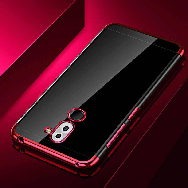 Huawei Mate 20 Lite Kılıf Dört Köşe Renkli Lazer Şeffaf Silikon Kapak (GLİTTER) Kırmızı