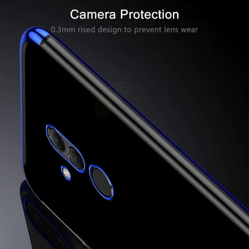 Huawei Mate 20 Lite Kılıf Dört Köşe Renkli Lazer Şeffaf Silikon Kapak (GLİTTER) Gold