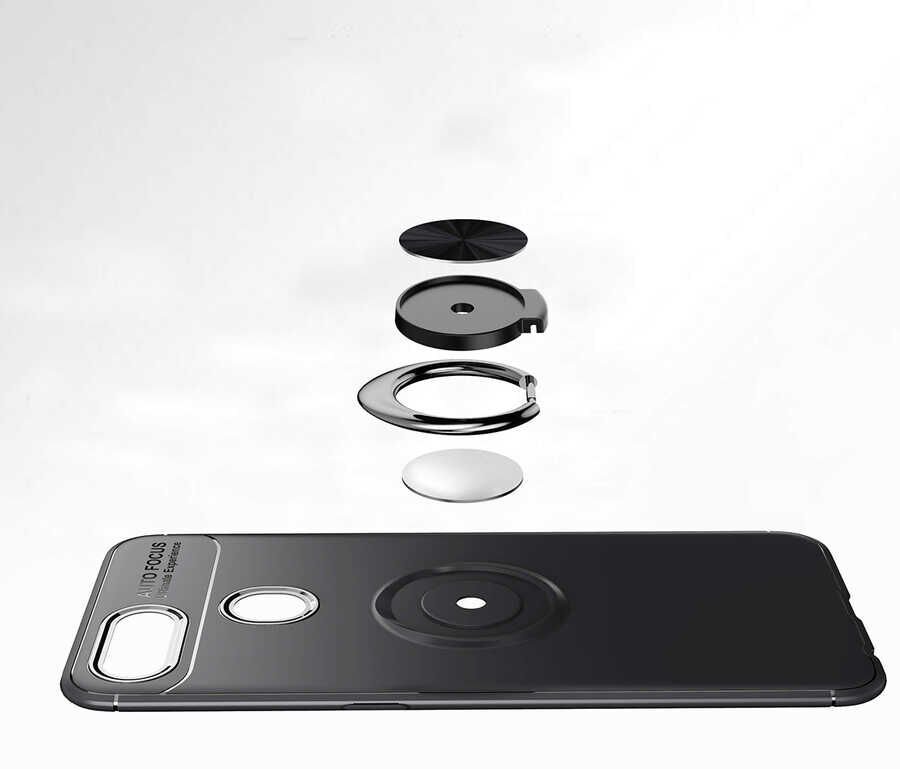 Oppo A7X Kılıf Kamera Çıkıntılı Renkli Yüzüklü Standlı Mıknatıslı Kapak (RAVEL) Mavi