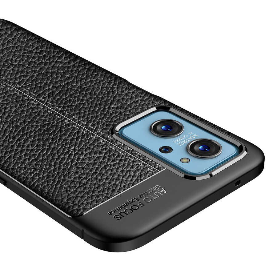 Oppo A36 Kılıf Deri Görünümlü Renk Atmayan Dayanaklı Silikon Kapak (NİSS) Siyah