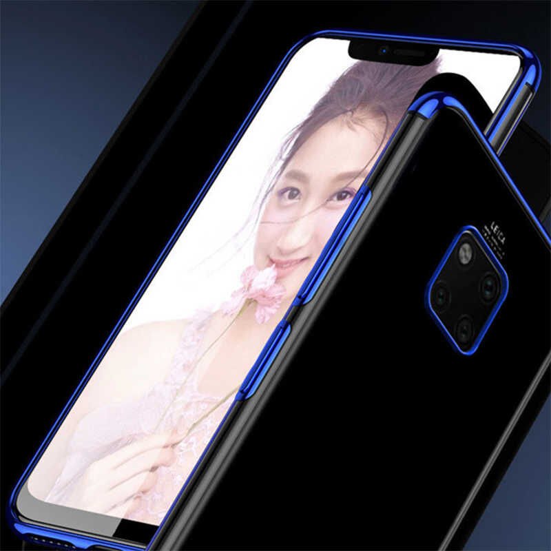 Huawei Mate 20 Pro Kılıf Dört Köşe Renkli Lazer Şeffaf Silikon Kapak (GLİTTER) Gri
