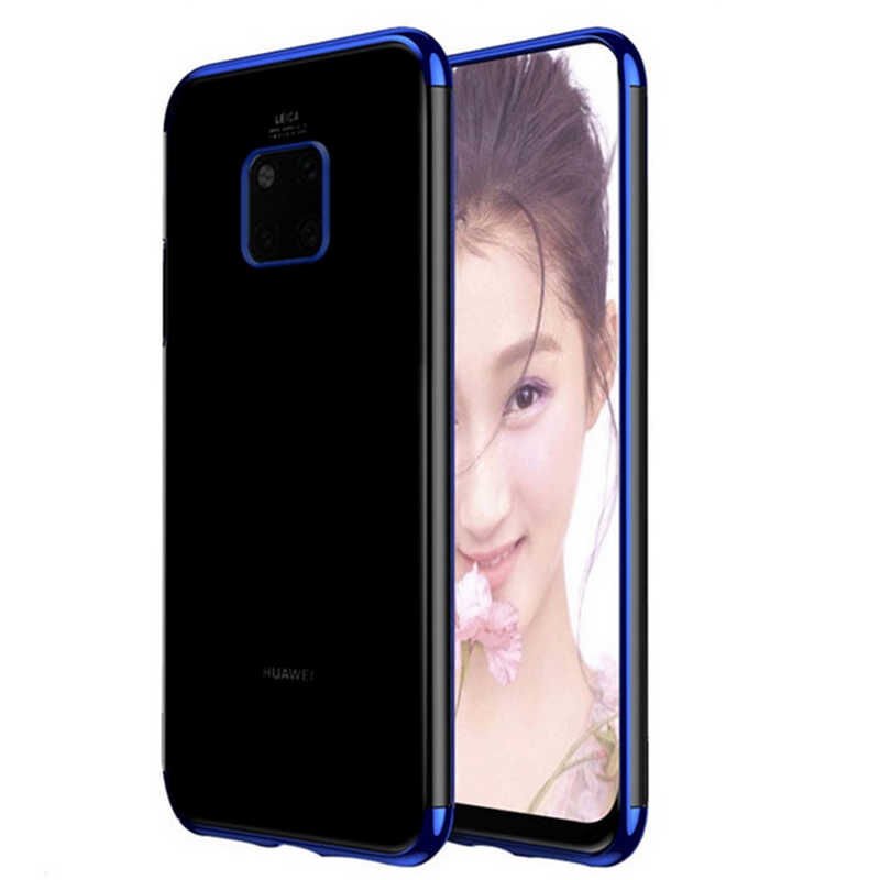 Huawei Mate 20 Pro Kılıf Dört Köşe Renkli Lazer Şeffaf Silikon Kapak (GLİTTER) Gold