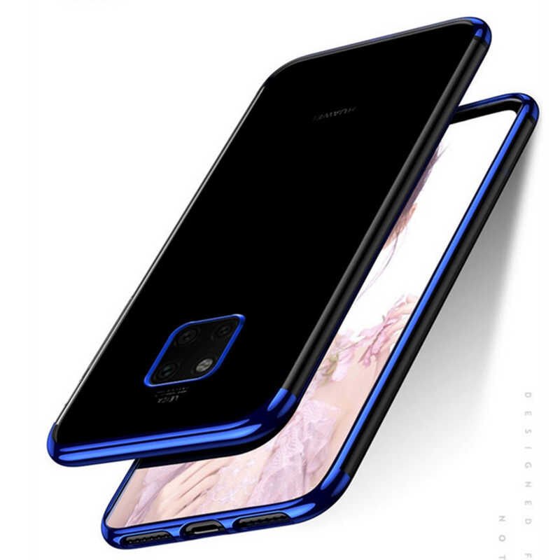 Huawei Mate 20 Pro Kılıf Dört Köşe Renkli Lazer Şeffaf Silikon Kapak (GLİTTER) Gold