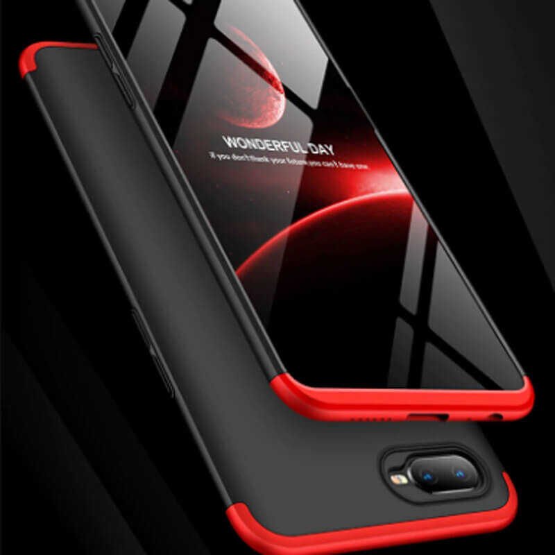 Oppo AX7 Kılıf 360 Tam Koruma Ön Ve Arka Sert Mika Kapak Orjinal Ays Gkk Kapak Siyah-Mavi