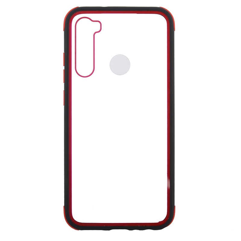 Xiaomi Redmi Note 8 Kılıf Şeffaf Sert Plastik Arka Yüzey Tasarımlı Kapak (TİRON) Siyah-Kırmızı