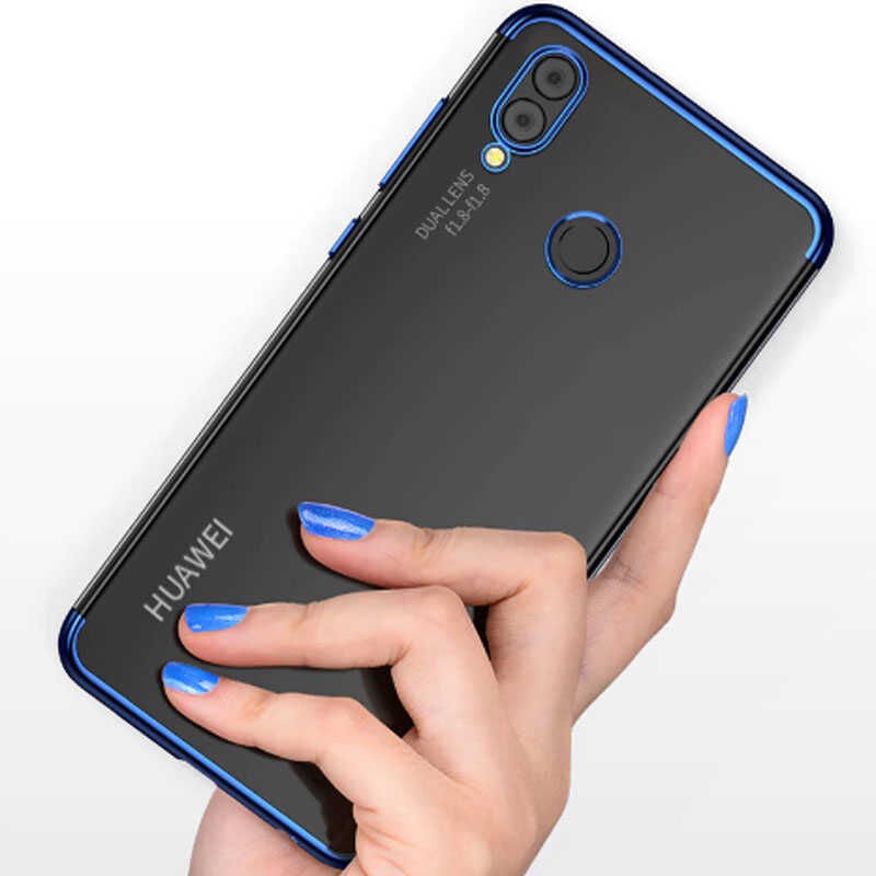 Huawei P Smart 2019 Kılıf Dört Köşe Renkli Lazer Şeffaf Silikon Kapak (GLİTTER) Rose Gold