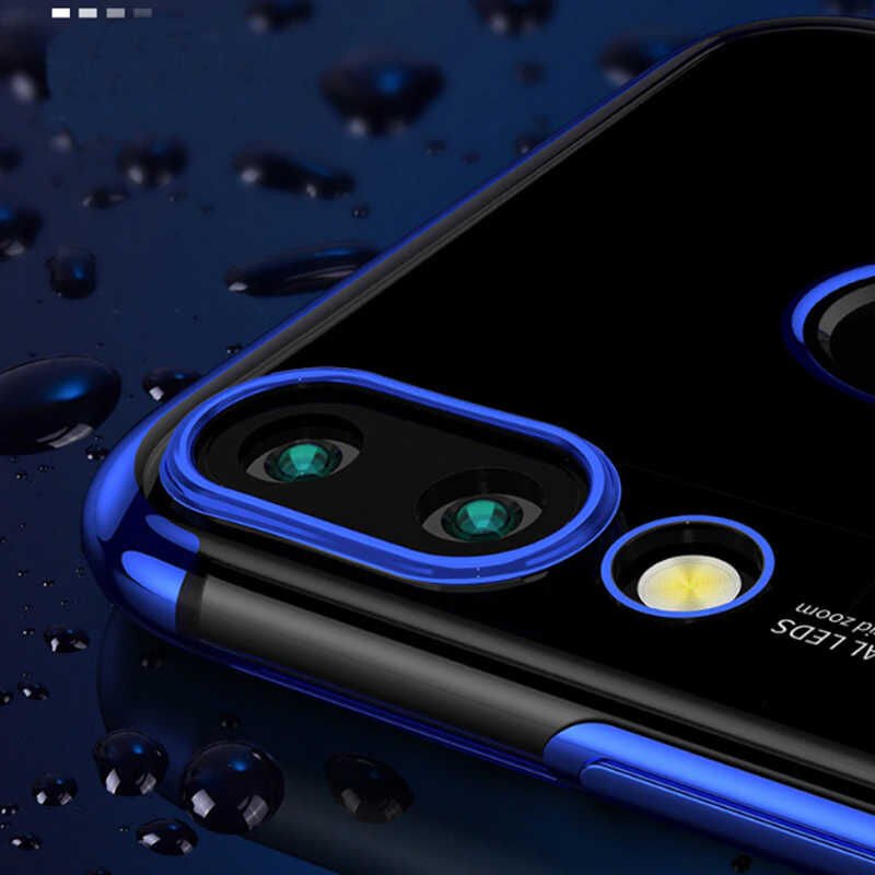 Huawei Honor Play Kılıf Dört Köşe Renkli Lazer Şeffaf Silikon Kapak (GLİTTER) Kırmızı