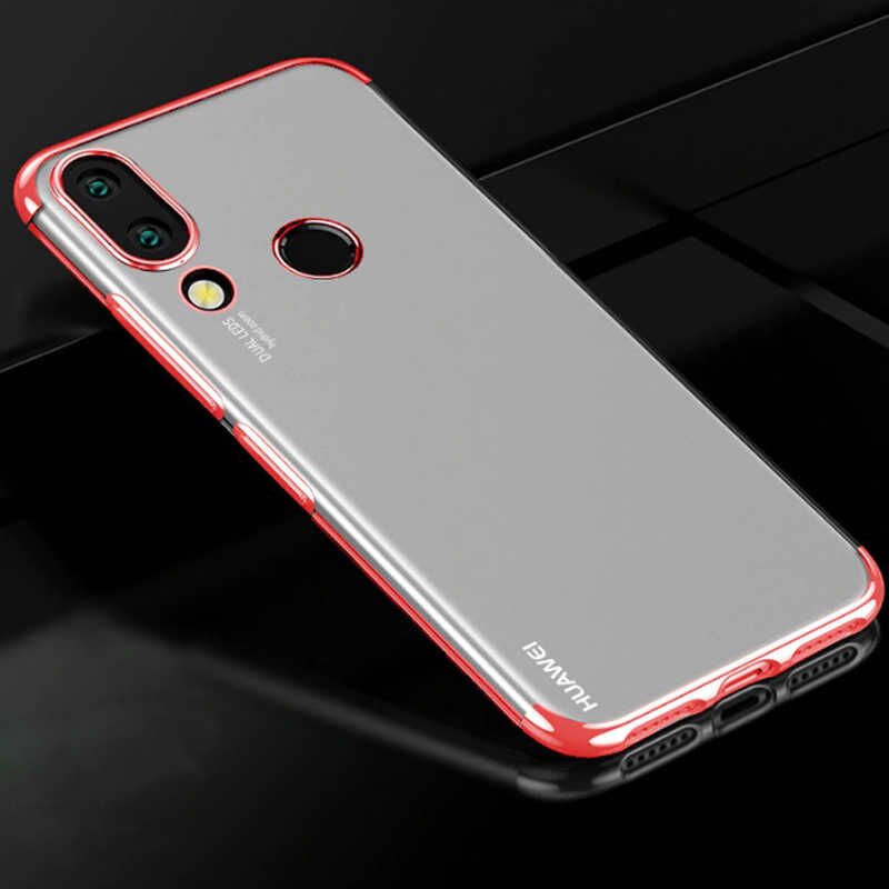 Huawei Honor Play Kılıf Dört Köşe Renkli Lazer Şeffaf Silikon Kapak (GLİTTER) Kırmızı