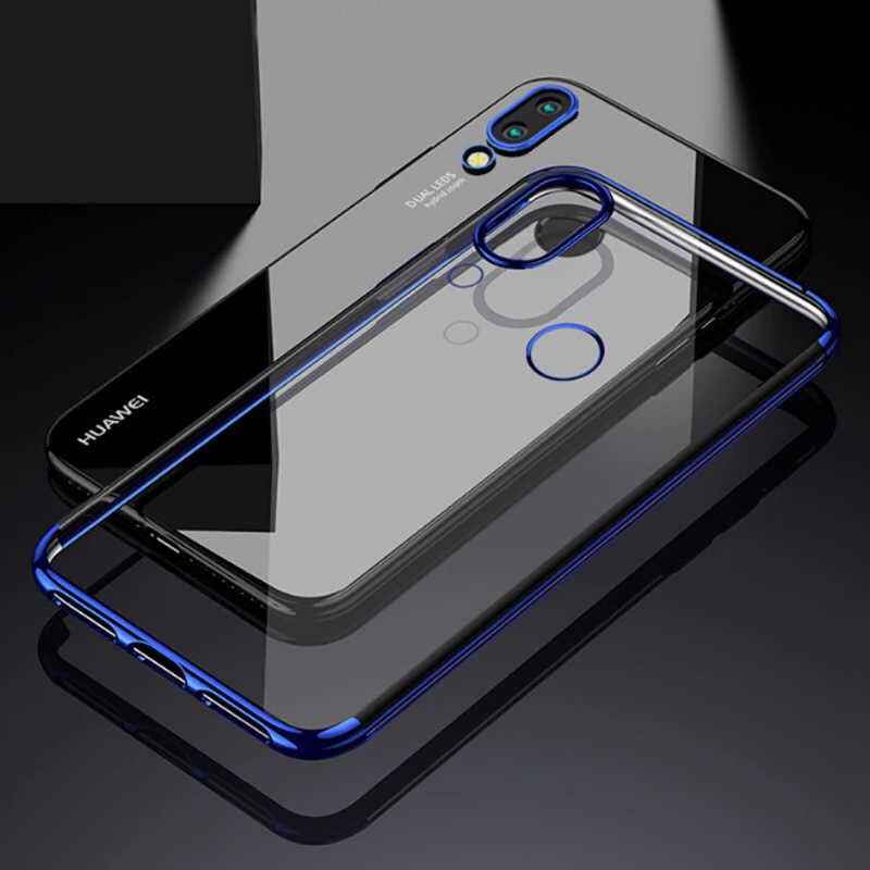 Huawei Honor Play Kılıf Dört Köşe Renkli Lazer Şeffaf Silikon Kapak (GLİTTER) Gri