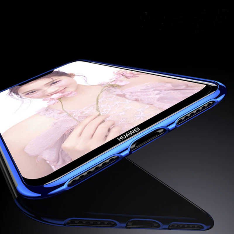 Huawei Honor Play Kılıf Dört Köşe Renkli Lazer Şeffaf Silikon Kapak (GLİTTER) Mavi