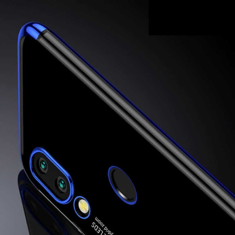 Huawei Honor Play Kılıf Dört Köşe Renkli Lazer Şeffaf Silikon Kapak (GLİTTER) Mavi