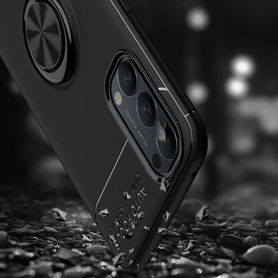 Oppo Reno 4 Kılıf Kamera Çıkıntılı Renkli Yüzüklü Standlı Mıknatıslı Kapak (RAVEL) Siyah