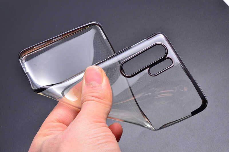 Huawei P30 Pro Kılıf Dört Köşe Renkli Lazer Şeffaf Silikon Kapak (GLİTTER) Gri