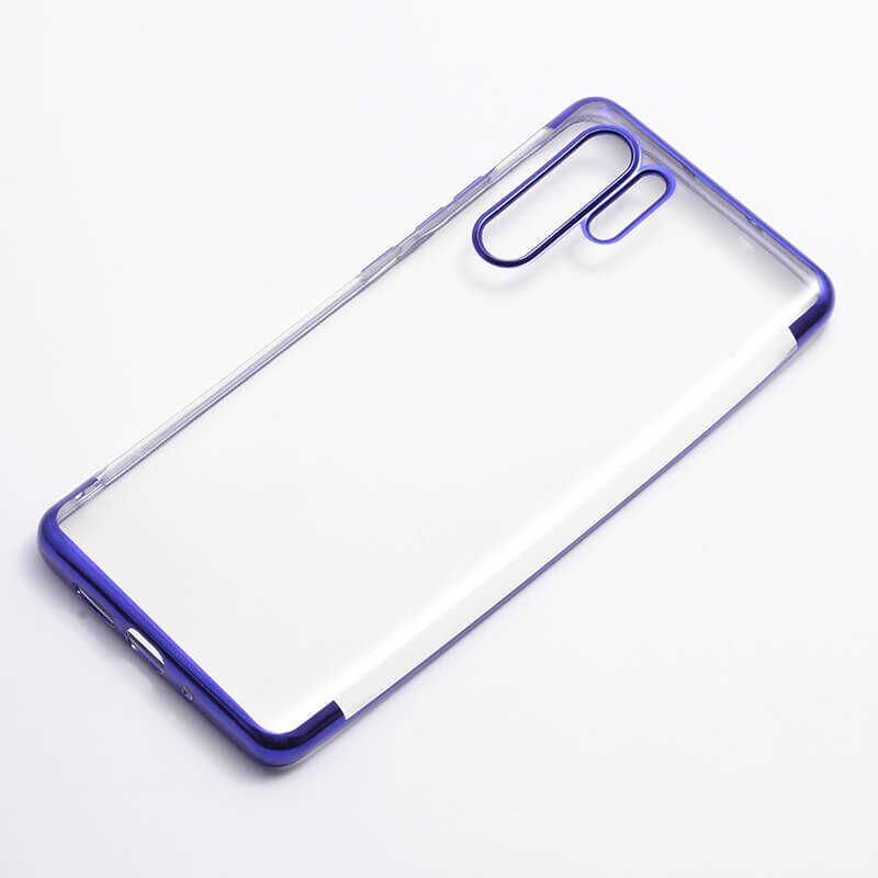 Huawei P30 Pro Kılıf Dört Köşe Renkli Lazer Şeffaf Silikon Kapak (GLİTTER) Mavi
