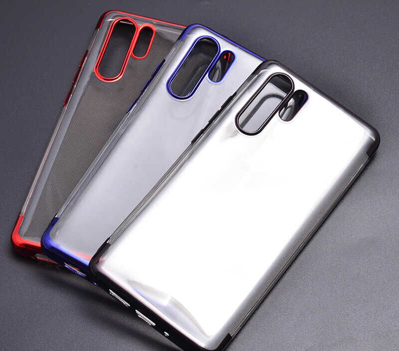 Huawei P30 Pro Kılıf Dört Köşe Renkli Lazer Şeffaf Silikon Kapak (GLİTTER) Mavi