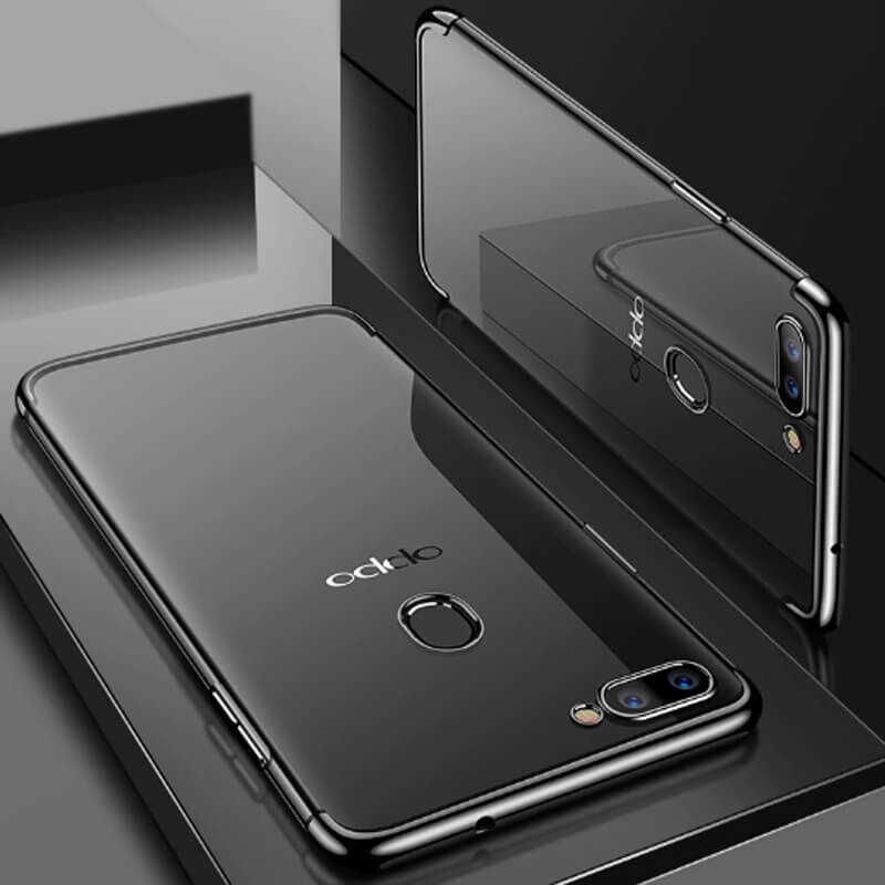 Oppo AX7 Kılıf Dört Köşe Renkli Lazer Şeffaf Silikon Kapak (GLİTTER) Siyah
