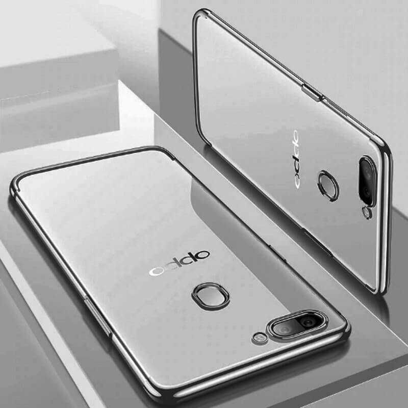Oppo AX7 Kılıf Dört Köşe Renkli Lazer Şeffaf Silikon Kapak (GLİTTER) Gri