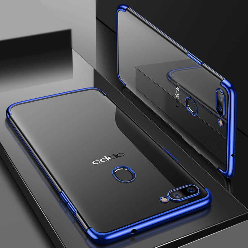 Oppo AX7 Kılıf Dört Köşe Renkli Lazer Şeffaf Silikon Kapak (GLİTTER) Mavi