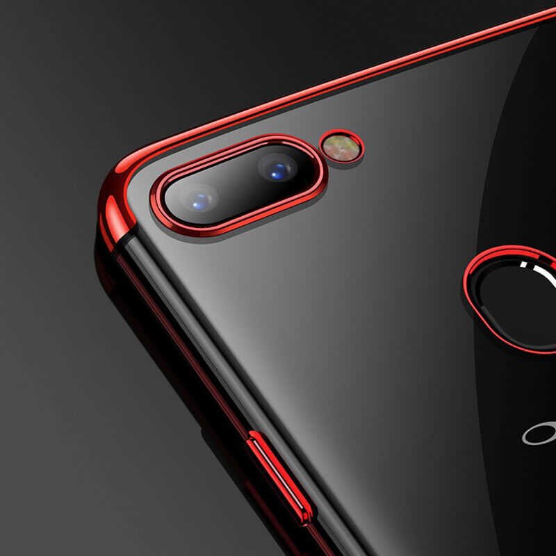 Oppo AX7 Kılıf Dört Köşe Renkli Lazer Şeffaf Silikon Kapak (GLİTTER) Gold