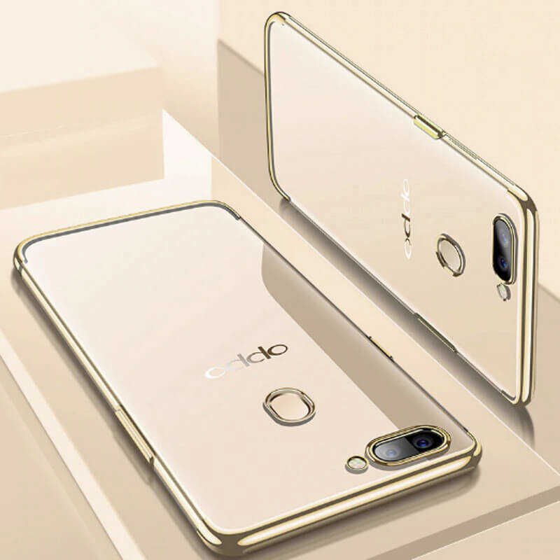 Oppo AX7 Kılıf Dört Köşe Renkli Lazer Şeffaf Silikon Kapak (GLİTTER) Gold