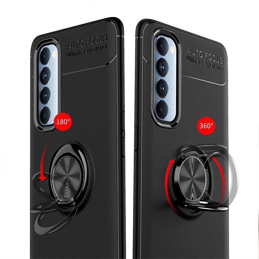 Oppo Reno 4 Pro 4G Kılıf Kamera Çıkıntılı Renkli Yüzüklü Standlı Mıknatıslı Kapak (RAVEL) Kırmızı