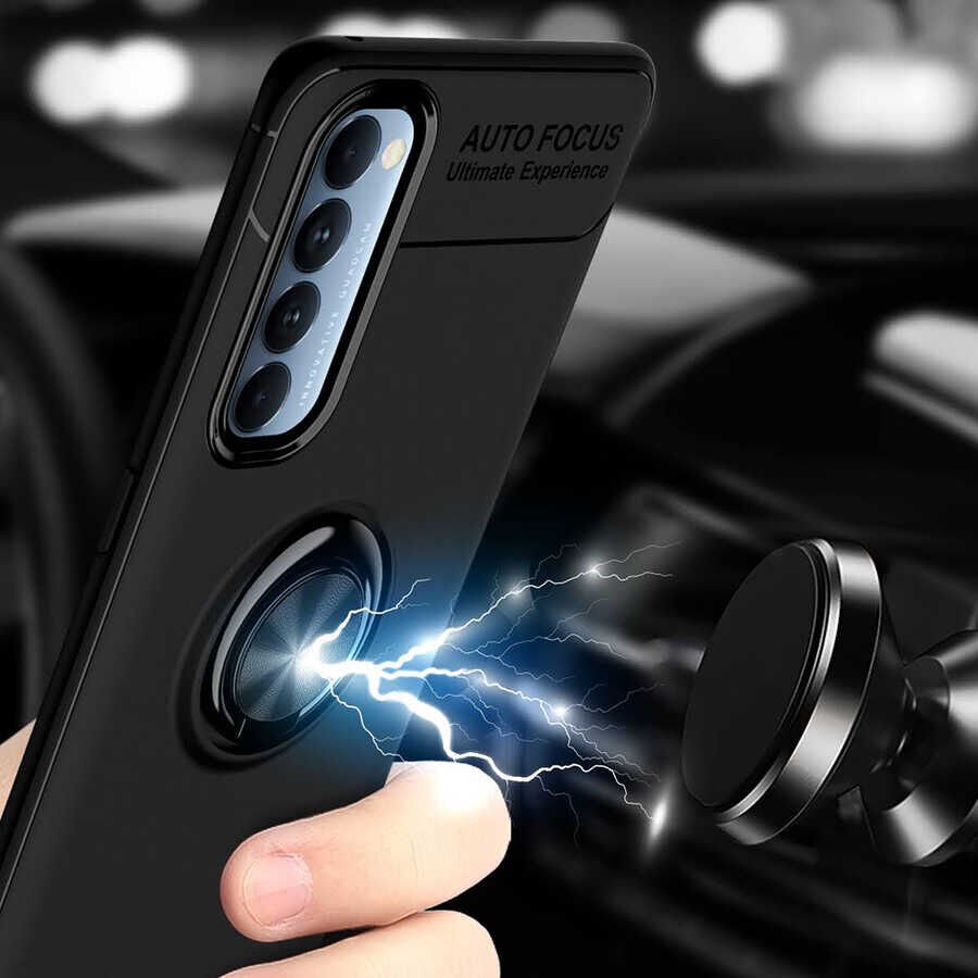 Oppo Reno 4 Pro 4G Kılıf Kamera Çıkıntılı Renkli Yüzüklü Standlı Mıknatıslı Kapak (RAVEL) Kırmızı