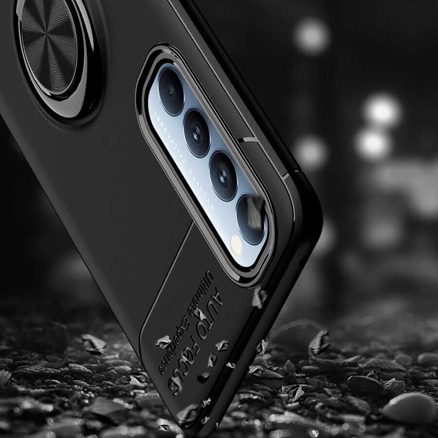 Oppo Reno 4 Pro 4G Kılıf Kamera Çıkıntılı Renkli Yüzüklü Standlı Mıknatıslı Kapak (RAVEL) Kırmızı