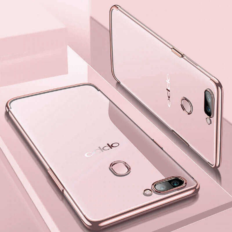 Oppo AX7 Kılıf Dört Köşe Renkli Lazer Şeffaf Silikon Kapak (GLİTTER) Rose Gold