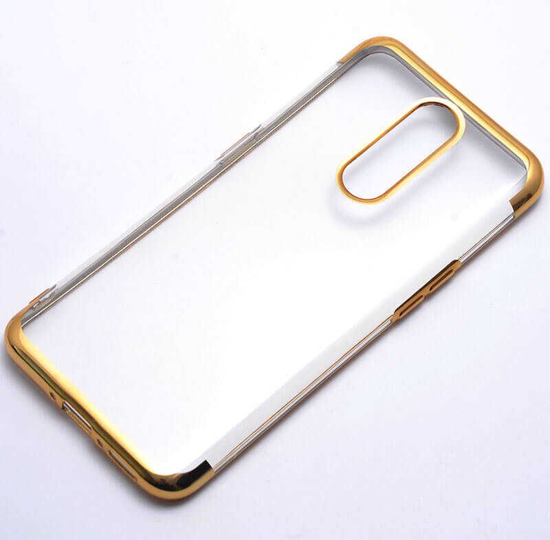 Oppo RX17 Pro Kılıf Dört Köşe Renkli Lazer Şeffaf Silikon Kapak (GLİTTER) Gold