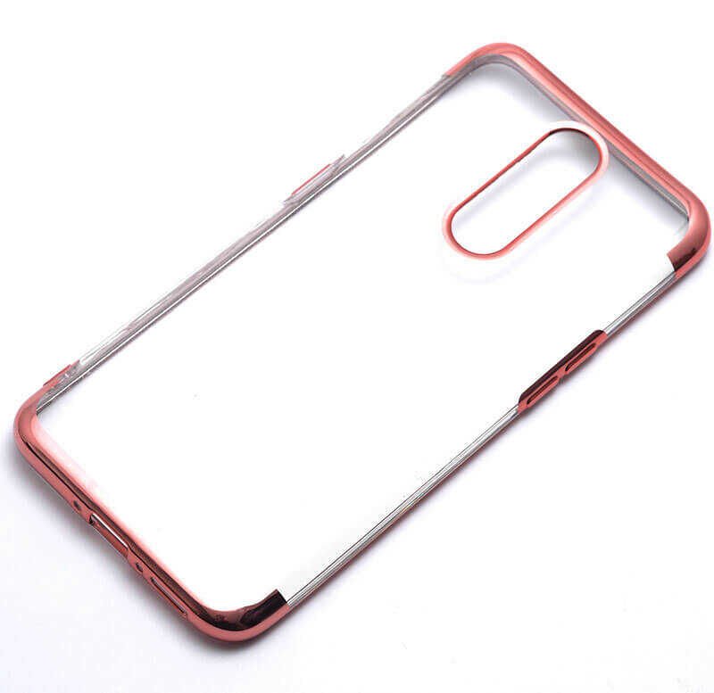 Oppo RX17 Pro Kılıf Dört Köşe Renkli Lazer Şeffaf Silikon Kapak (GLİTTER) Rose Gold