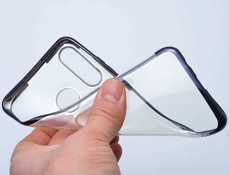 Huawei P30 Lite Kılıf Dört Köşe Renkli Lazer Şeffaf Silikon Kapak (GLİTTER) Gri