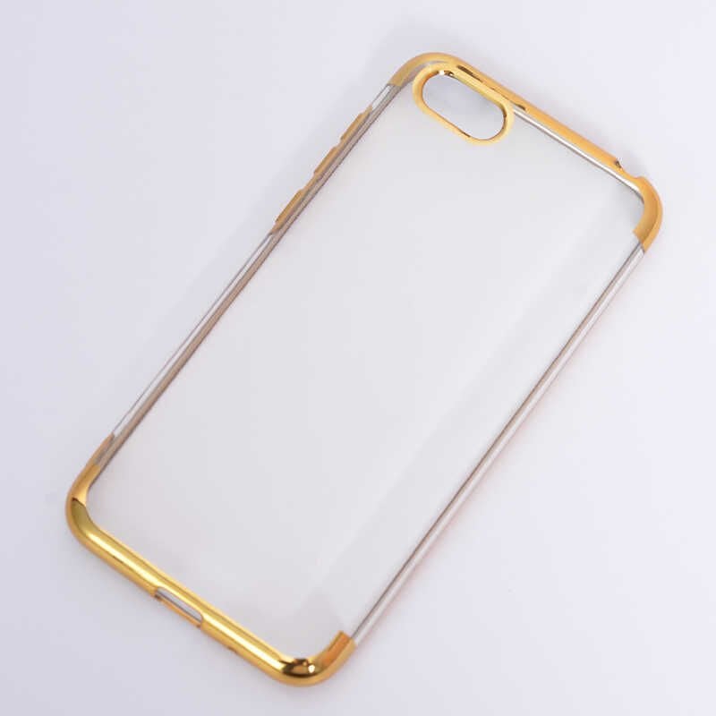Huawei Y5 2018 Kılıf Dört Köşe Renkli Lazer Şeffaf Silikon Kapak (GLİTTER) Gold