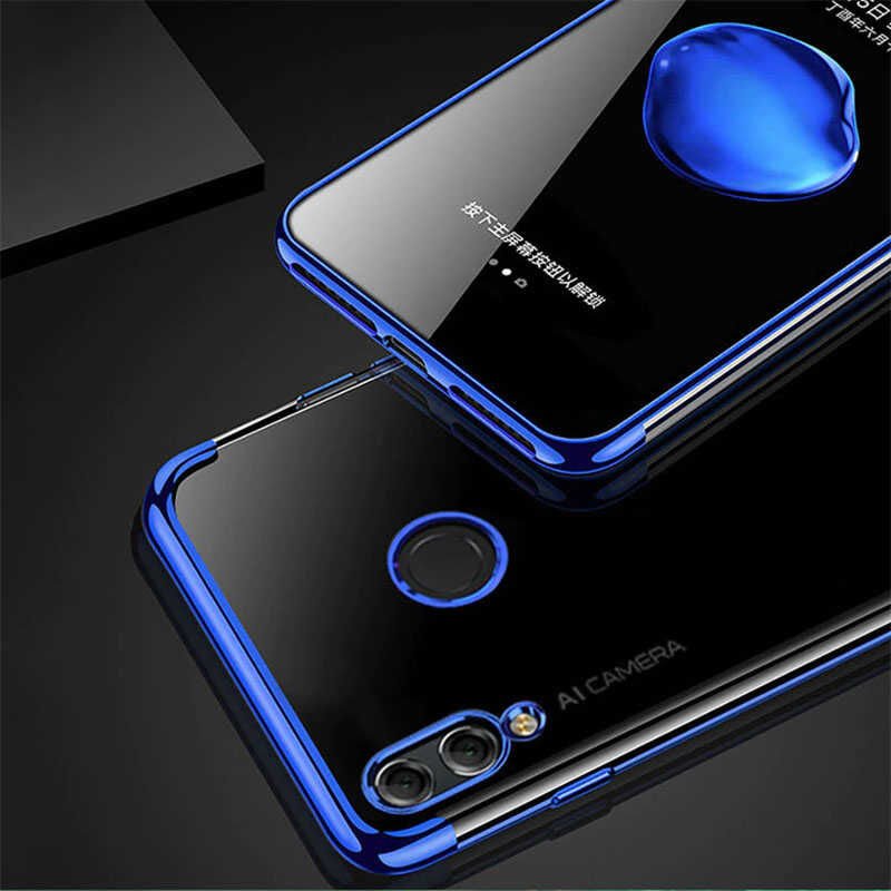 Huawei Y7 Prime 2019 Kılıf Dört Köşe Renkli Lazer Şeffaf Silikon Kapak (GLİTTER) Siyah