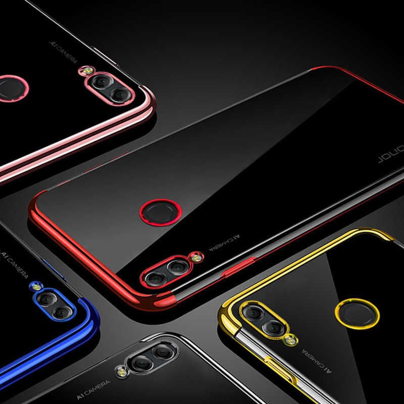 Huawei Y7 Prime 2019 Kılıf Dört Köşe Renkli Lazer Şeffaf Silikon Kapak (GLİTTER) Gri