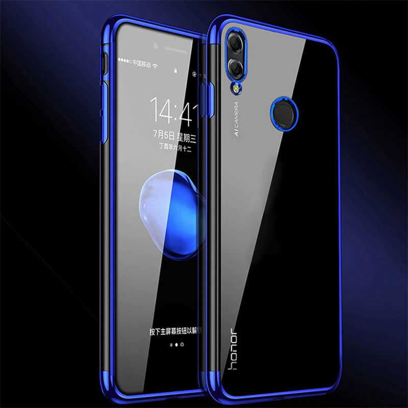 Huawei Y7 Prime 2019 Kılıf Dört Köşe Renkli Lazer Şeffaf Silikon Kapak (GLİTTER) Gold