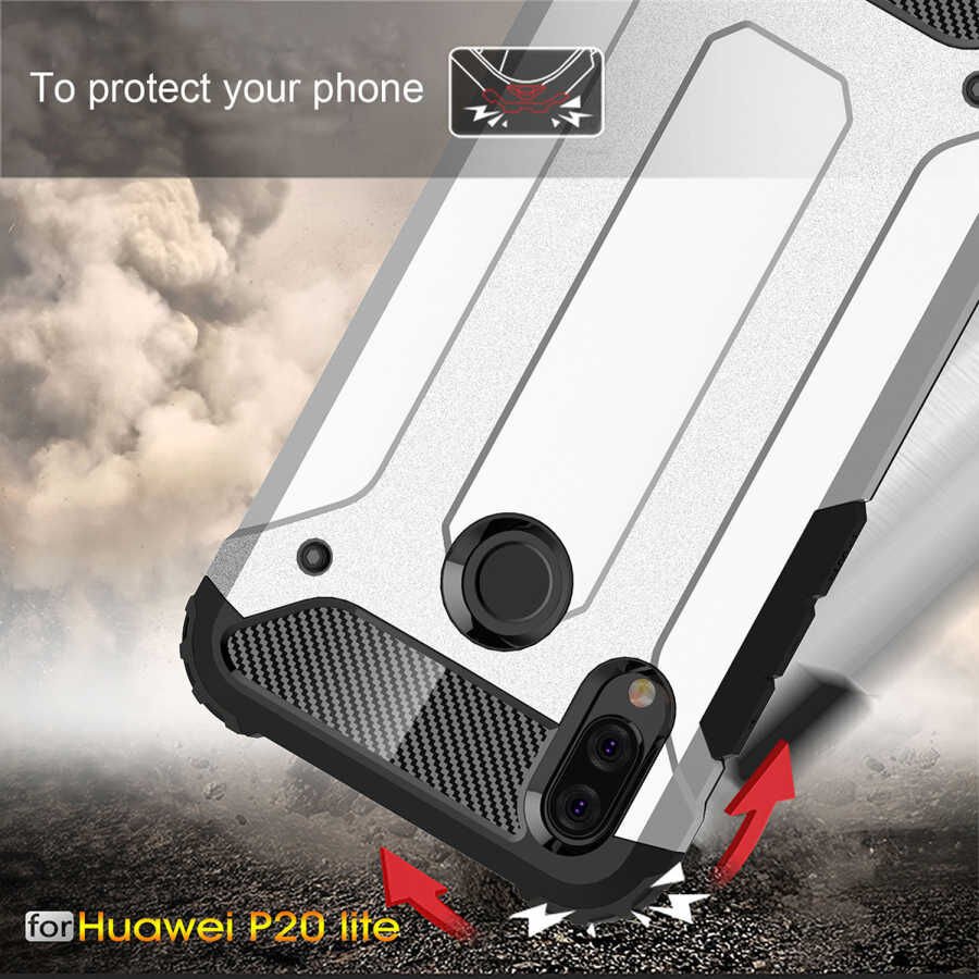 Huawei P20 Lite Kılıf Armor Köşe Korumalı Çift Katman Tank Zırh Kapak (CRASH) Siyah