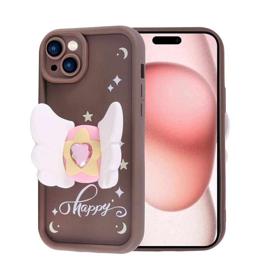 Apple  iPhone 15 Kılıf Kamera Korumalı Figür Tasarımlı Kapak (Kapya) Pembe Açık