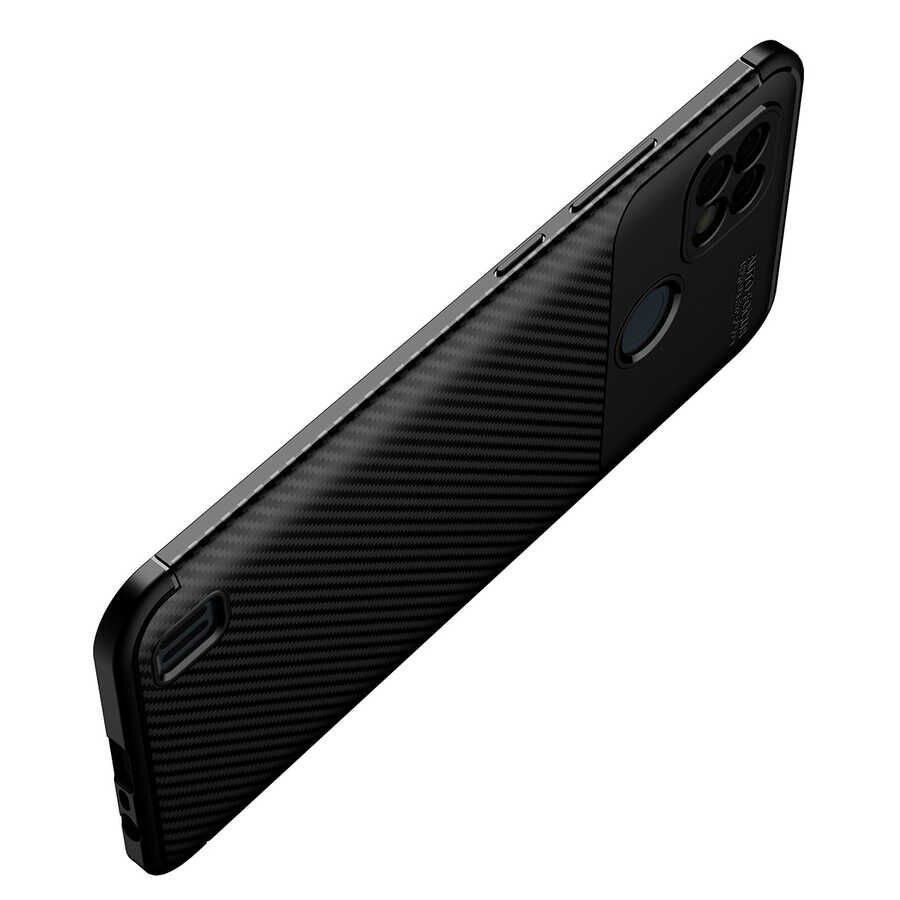 Realme C21 Kılıf Kamera Çıkıntılı Karbon Fiber Dokulu Renk Atmaz Kapak (NEGRO) Siyah