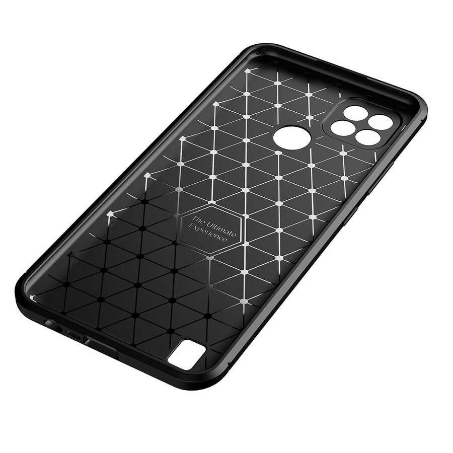 Realme C21 Kılıf Kamera Çıkıntılı Karbon Fiber Dokulu Renk Atmaz Kapak (NEGRO) Siyah