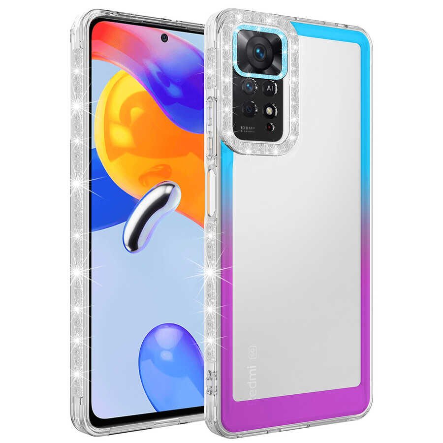 Xiaomi Redmi Note 11 Pro 5G Kılıf Simli ve Renk Geçiş Tasarımlı Lens Korumalı HEPTEKİLETİŞİM Park Kapak