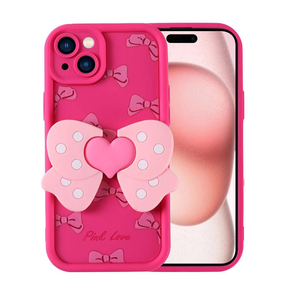 Apple  iPhone 15 Kılıf Kamera Korumalı Figür Tasarımlı Kapak (Kapya) Pembe Koyu