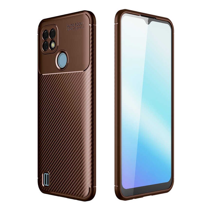 Realme C21 Kılıf Kamera Çıkıntılı Karbon Fiber Dokulu Renk Atmaz Kapak (NEGRO) Lacivert