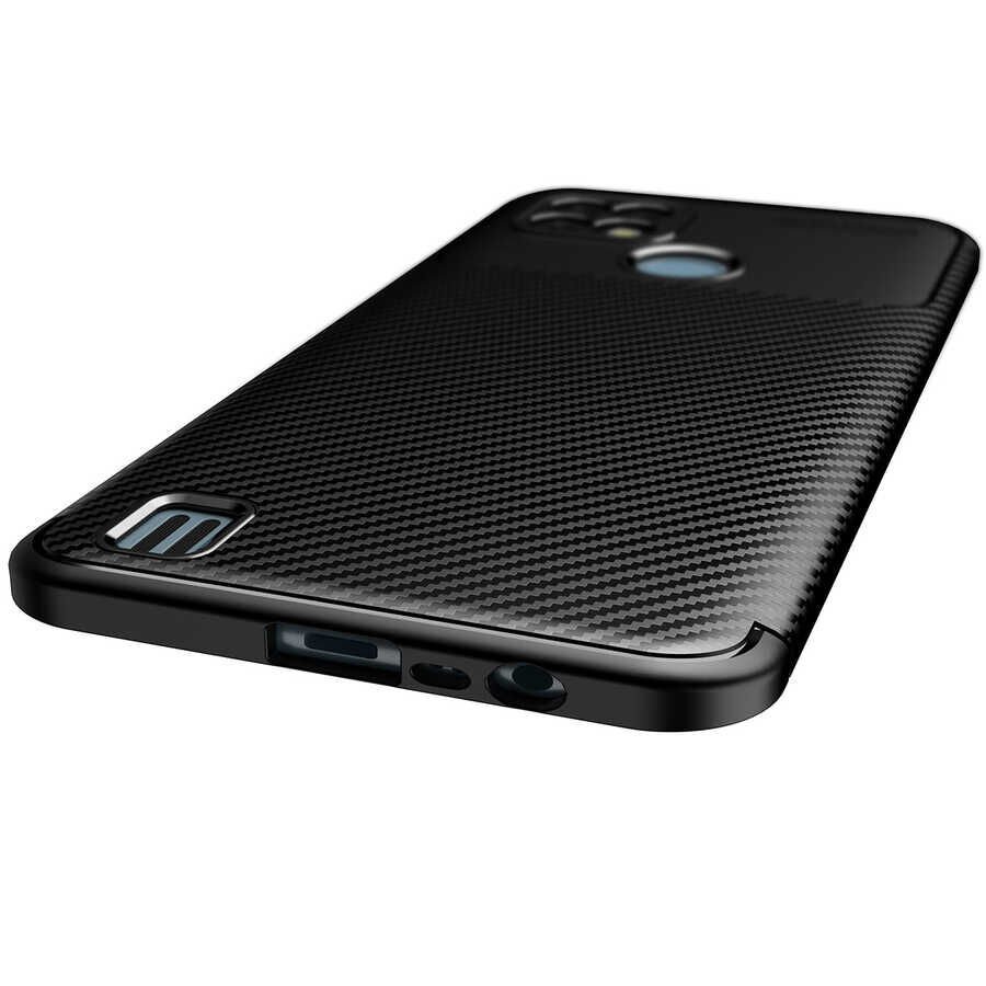 Realme C21 Kılıf Kamera Çıkıntılı Karbon Fiber Dokulu Renk Atmaz Kapak (NEGRO) Kahverengi
