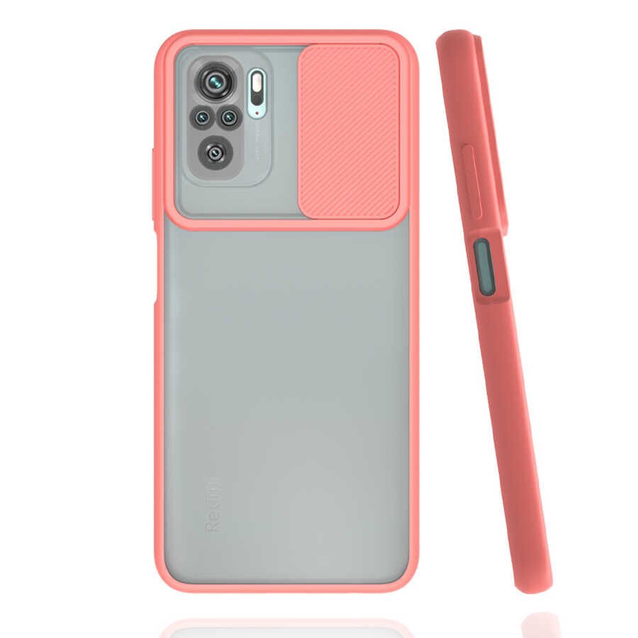 Xiaomi Redmi Note 10S Kılıf Slayt Sürgülü Kamera Korumalı Renkli Silikon Kapak Pembe Açık