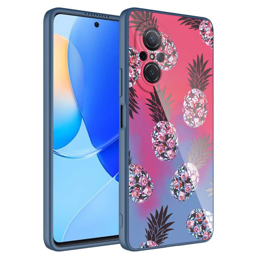 Huawei Nova 9 SE Kılıf Kamera Korumalı Bulut Desenli Renkli Sert Parlak Silikon Kapak (Epoksi) NO3